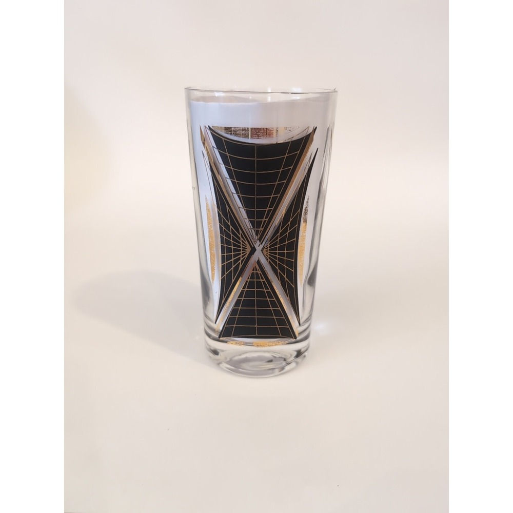 Federal Glass MCM Atomic Gothic Black 22k Gold Highball 12oz Drink Tumbler
